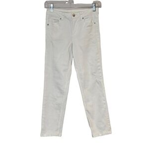 H&M White Distressed Straight Leg Cropped Denim Jeans